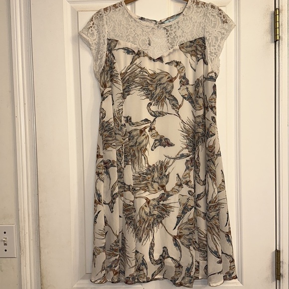 She + Sky chiffon lace lined dress Large Silk floral y2k babydoll - Picture 2 of 11